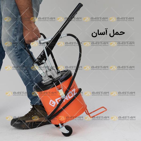 گریس پمپ سطلی دستی چرخ دار 6 کیلویی GROZ (گروز)
