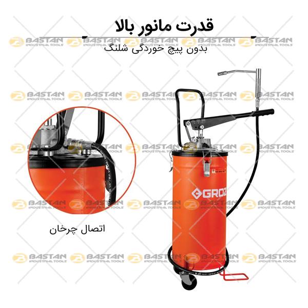 گریس پمپ سطلی دستی چرخ دار 15 کیلویی GROZ (گروز)