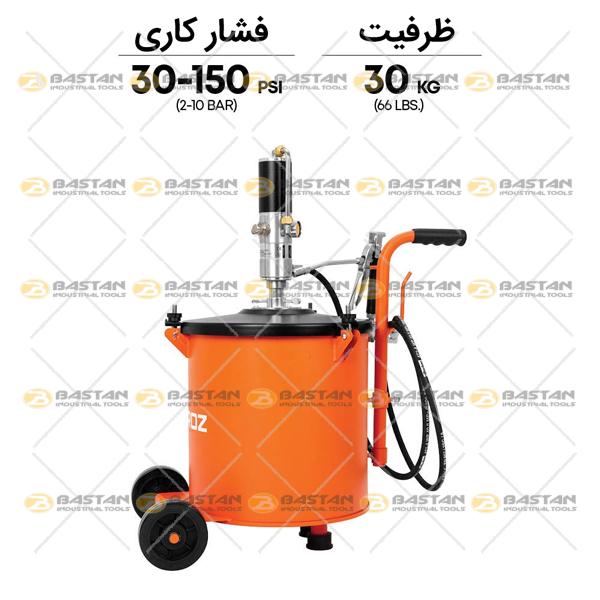گریس پمپ سطلی بادی 30kg نسبت 1 به 50 چرخ دار GROZ (گروز)